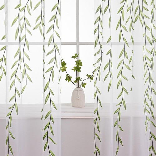Moderna Cortina Transparente Verde Con Ventana Lavable Para