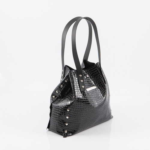 Imagen 2 de 5 de Tote Bag Chico Cartera Chica Croco Charol Negro - Houston