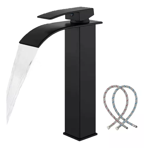 Grifo Lavabo Cascada Negro Alto, Monomando Grifo para Lavabos Sobre  Encimera para Baño, Diseño Moderno