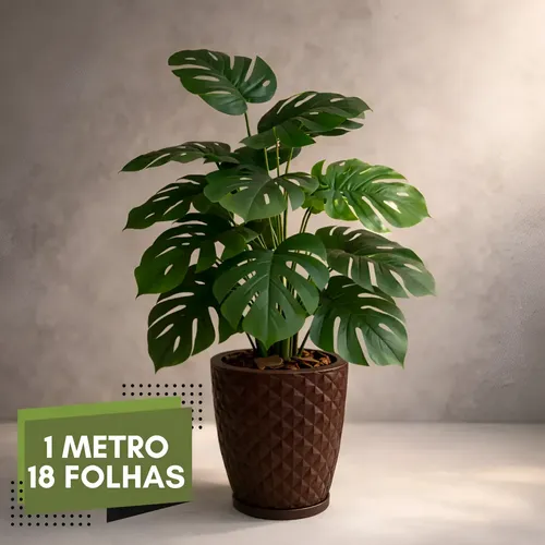 Planta Artificial Costela De Adão Vaso Completo 1m 18 Folhas  Marrom 18 Folhas / 1 Metro / Casca De Pinus