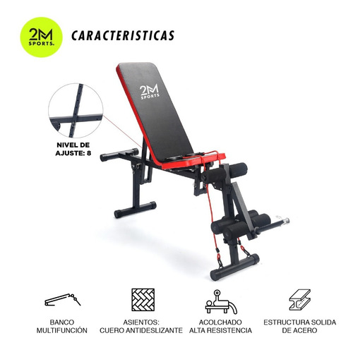 Imagen 2 de 7 de Banco Regulable Para Gimnasio Pesas Banda Elastica Accesorio