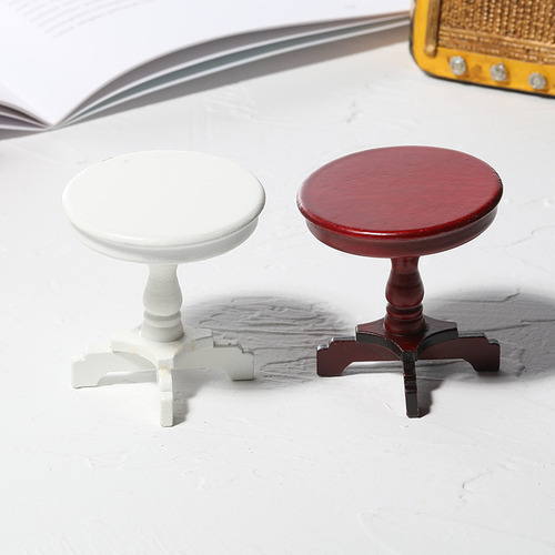 Retro - Miniature Dollhouse Wooden Round Table Prop