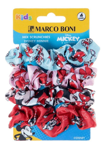 Kit 4 Elástico Cabelo Mix Scrunchie Disney Minnie Marco Boni