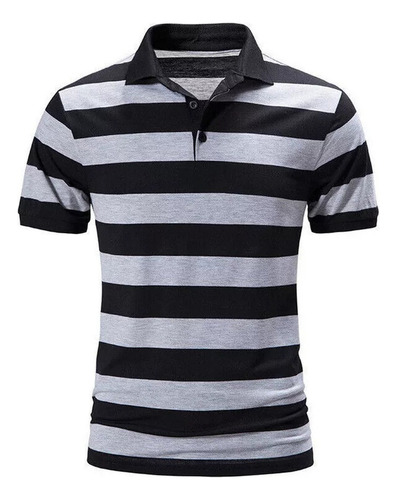 Playera Tipo Polo Estampada A Rayas Para Hombre 2024