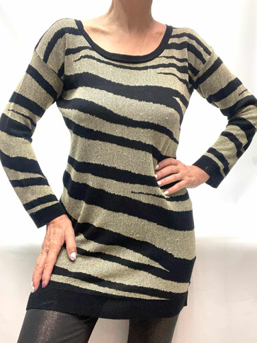 Sweater Mujer Largo Talle M / L Dorado Y Negro Buen Estado