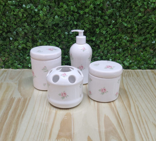 Kit Higiene Bebe/lavabo 3p C Porta Escova Dente Floral Rosa