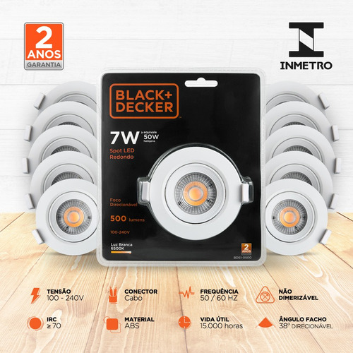 Kit 20 Spot Led 7w Branca Redondo - Black + Decker
