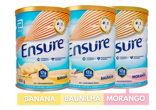 Ensure 850g Kit 03 Sabores Baunilha, Banana, Morango