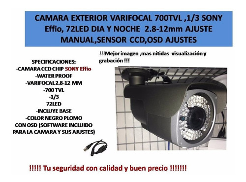Camaras Exterior Sony Varifocal 2.8-12mm 1/3, 72led ,osd,