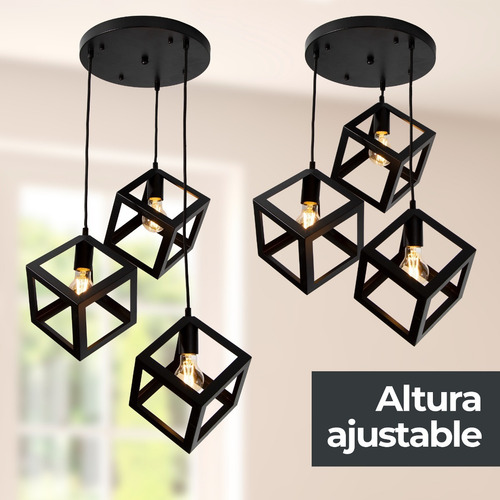 Imagen 7 de 8 de Lámpara Colgante Moderno Negro 40w E27 3 Luces
