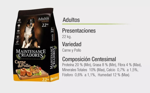 Imagen 2 de 2 de Alimento Maintenance Criadores para perro adulto todos los tamaños sabor carne y pollo en bolsa de 22 kg