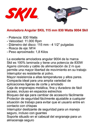 Imagen 2 de 9 de Amoladora Angular Skil 830w 115mm 4 1/2¨ Potente Anatómica