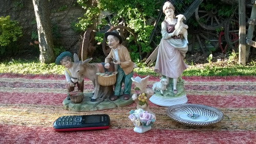 Lote Hermosas Antiguas Figuras Porcelana Joven Anciano Niño