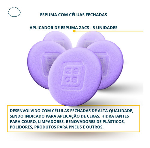 Pct C/ 5 Unid Aplicador De Cera Automotiva Zacs Espuma Roxa