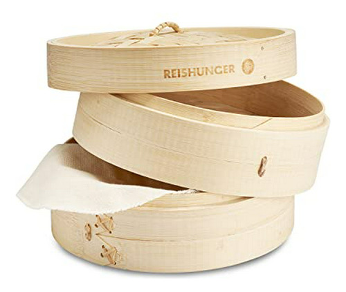 Vaporera De Bambú Reishunger De 2 Niveles - 8 Pulgadas