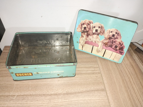 Caixa Lata De Biscoitos Antiga Duchen Decorada Cachorrinhos (Usado)