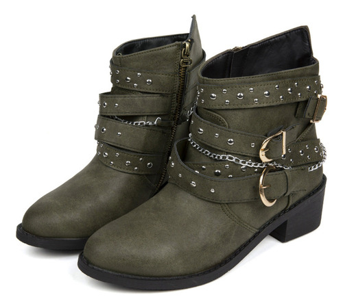 Botas Cortas Para Mujer, Botín Corto, Vaquero, Moto, Piel S