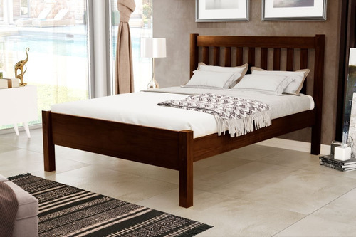 Cama Queen Madeira Maciça Alice Bedroom Tipo Exportação Cor Castanho