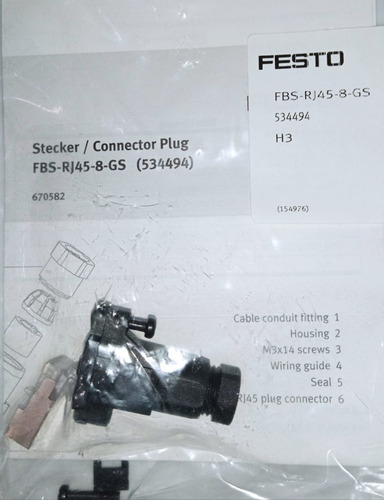 Conector Plug, Marca: Festo, Modelo: 534494 (fbs-rj45-8-gs) (Usado)