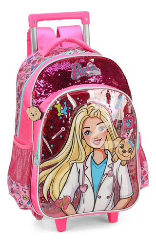 Mochila Rodas Barbie Fashion Lantejoula Pink Cor Rosa