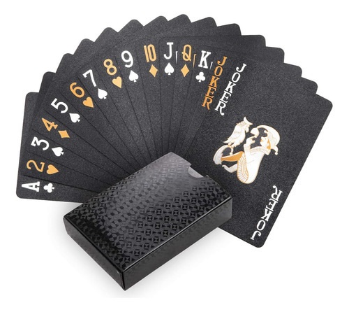 Joyoldelf Cool Black Playing Cards, Waterproof Black-gold...