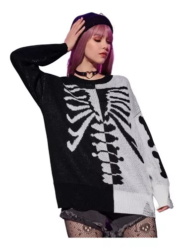 físicamente lo mismo Ambos Sweater Esqueleto Calaveras Suéter Overzise Huesos