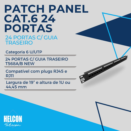 Patch Panel Cat6 24 Portas Furukawa C Guia Traseiro T568a/b