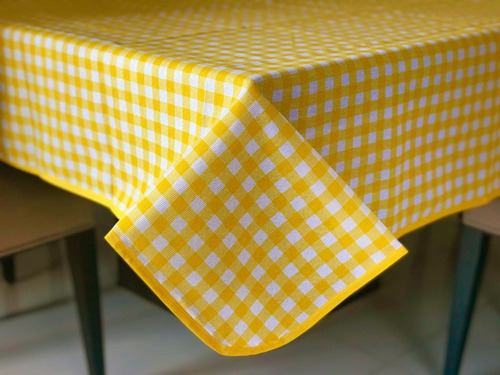 Toalha De Mesa Retangular Xadrez Amarelo Branco 2,20 X 1,50 Quadriculado