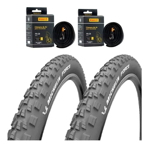 Kit Pneu Michelin 2.25 Force + 2x Câmaras Pirelli 29