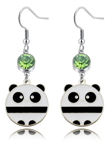Aretes Panda Con Piedra Natal Diseño Oso Panda Y Panda