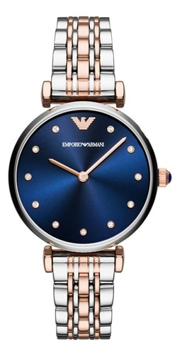 Reloj Emporio Armani Dress Para Mujer 32 Mm Plateado Color de la correa Plateado con oro rosa Color del fondo Azul