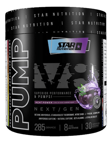 Pre Entreno Pump V8 Star Nutrition X 285 Gr - Açai Power