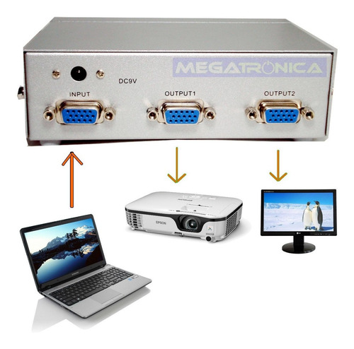 Splitter Distribuidor Vga 1 A 2 Salidas Db15 + Amplificador