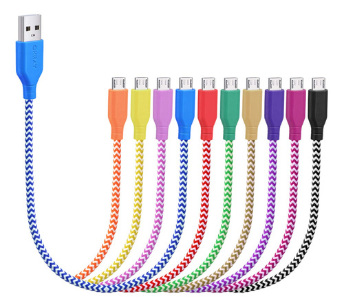 Cable Micro Usb 1 Pie 10 Unidad Nailon Trenzado Corto 2.0 J3