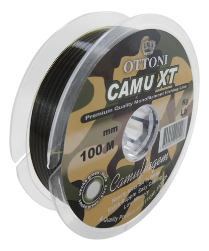 Línea de monofilamento Ottoni Camu Xt, 0,70 mm, 100 m, color verde