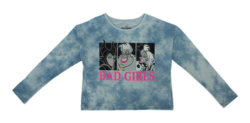 Polera Manga Larga Niña Villanas Bad Gris Disney