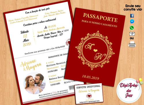 Imagem 1 de 2 de Convite Digital De Casamento - Passaporte 003