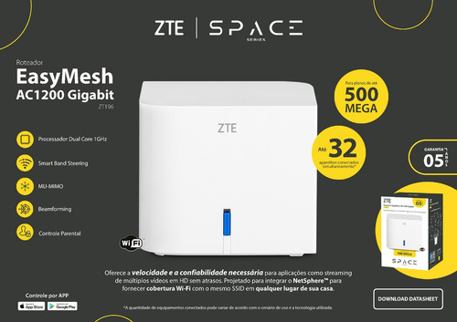 Imagem 5 de 7 de Roteador Zte Wifi Mesh Ac1200 Gigabit 4 Antenas Smart Band