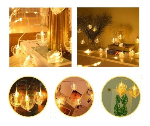 Guirnaldas De Luces Led Broche Corazón X10 A Pila Navidad