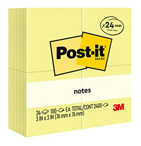 Post-it Notes Original Pad, 3 En X 3 En, Canarias Amarillo, 