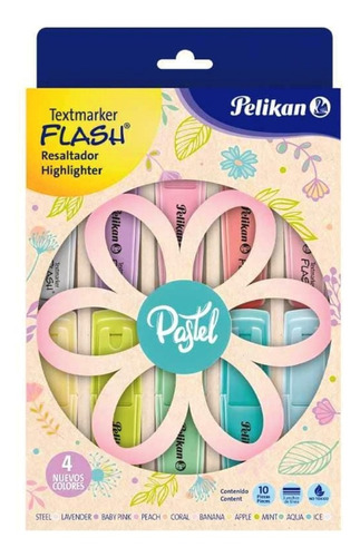 10 Marcadores Textmarker Flash Pétalo Color Pastel Pelikan 