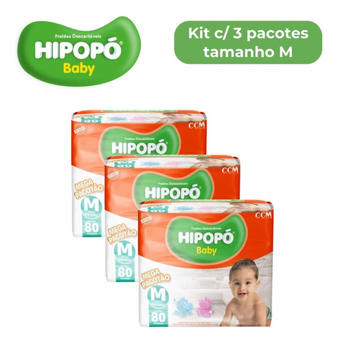 240 Fraldas Hipopó Baby Tamanho M Promoção Mega Pacotão