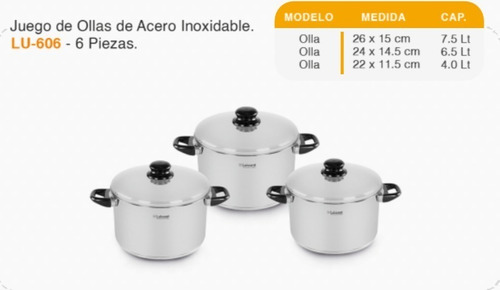 Set De Ollas Acero Inoxidable18/10 Luissant 6piezast/acero