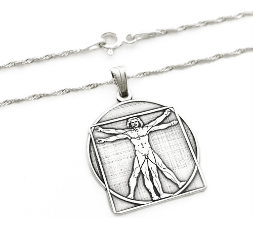 Cadena Y Dije Hombre Vitruvio Da Vinci Plata 925 Plata 925 55 Cm