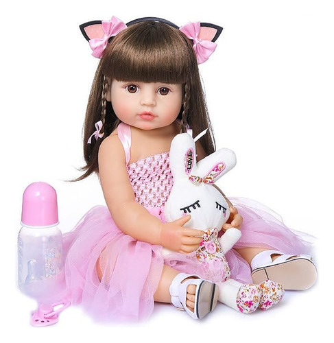 Muñeca Reborn Silicona 55 Cm Agua Ropa Biberón Chupete