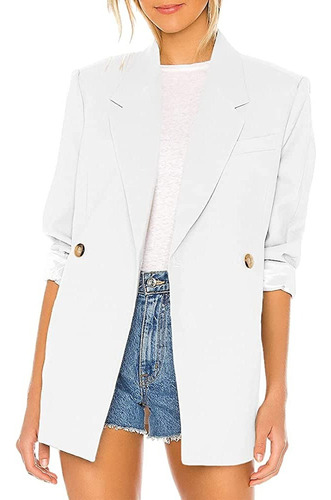 Saco Blazer Mujer Cuello Solapa Casuales Color Sólido