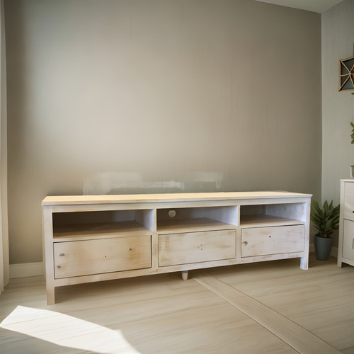 Mesa Rack De Tv Madera Pintada Con Cajones Y Estantes Patinado
