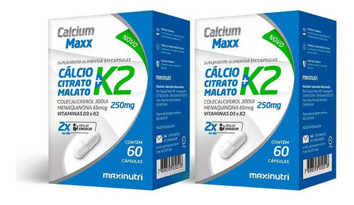 Kit 2 Calcium Maxx Calcio Citrato Malato K2 60 Capsules