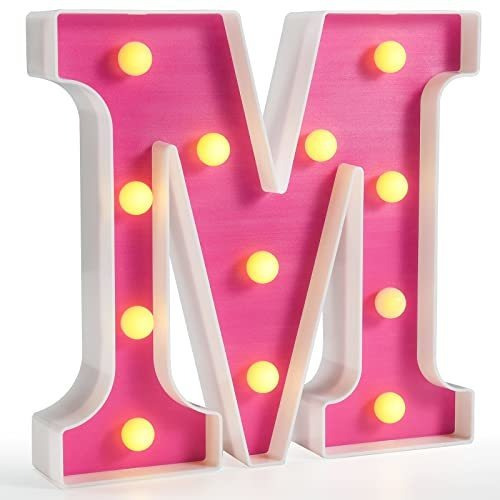 Letra Decorativa Con Luces Led De Plastico En Rosa Letra M