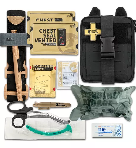  RHINO RESCUE IFAK Kit de trauma, respuesta rápida de emergencia  002M, torniquete, vendaje israelí, sello de pecho, kit táctico de primeros  auxilios para control de sangrado severo camuflaje : Salud y